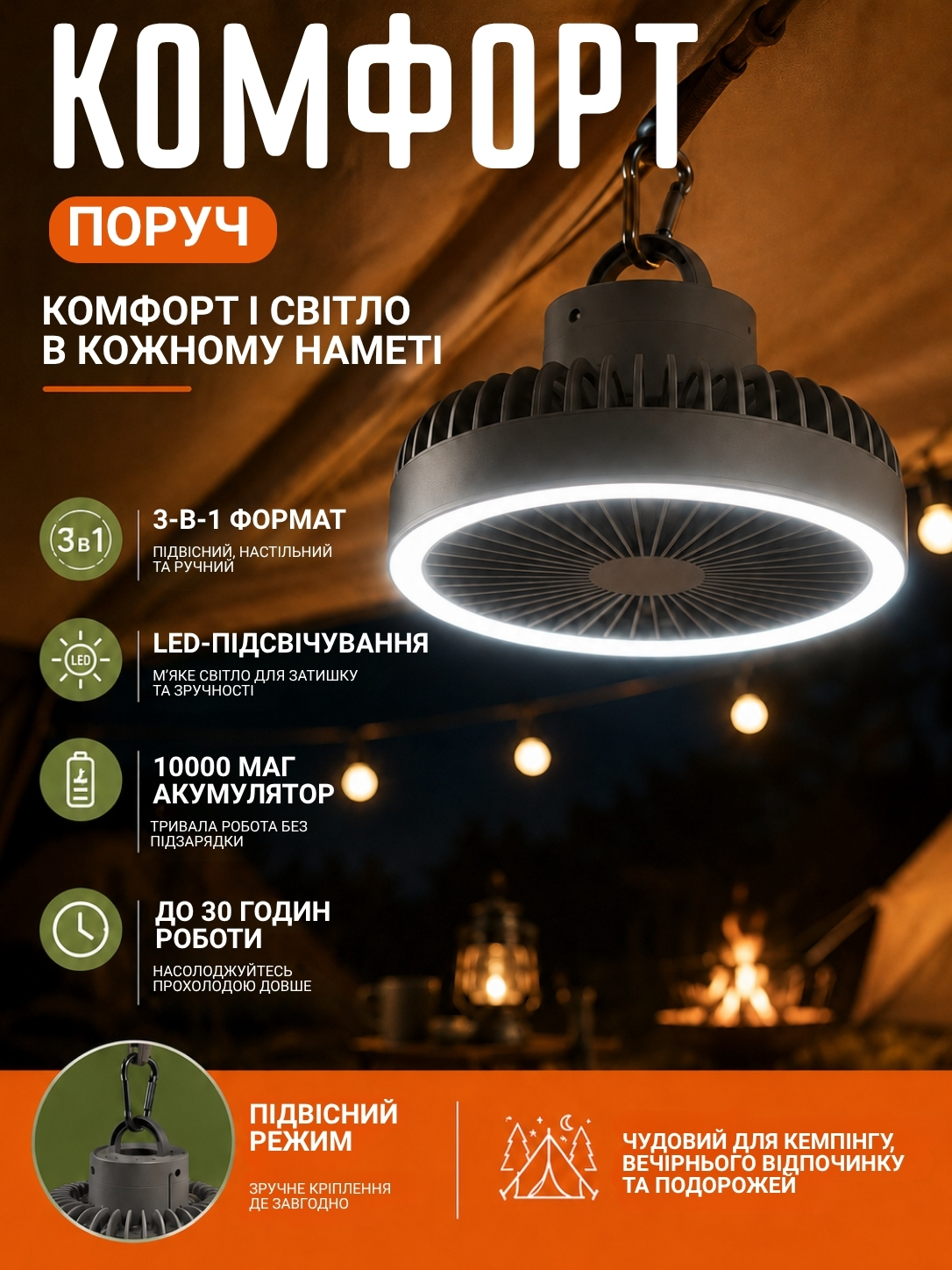 Портативний акумуляторний вентилятор 3-в-1 фото