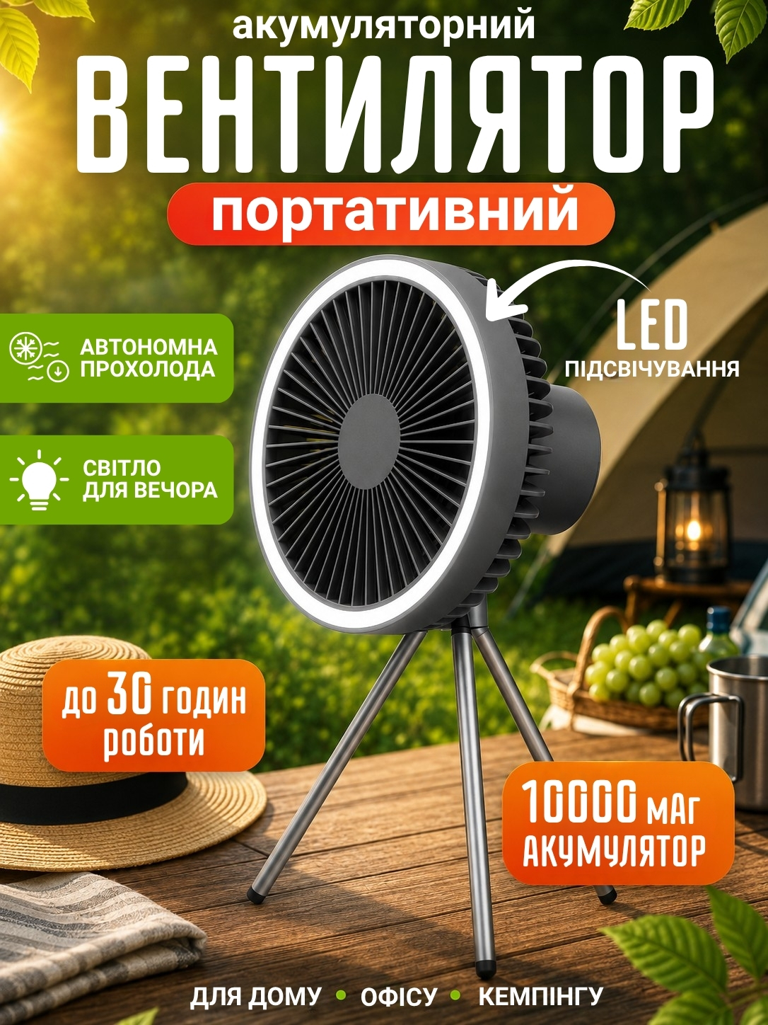 Портативний акумуляторний вентилятор 3-в-1